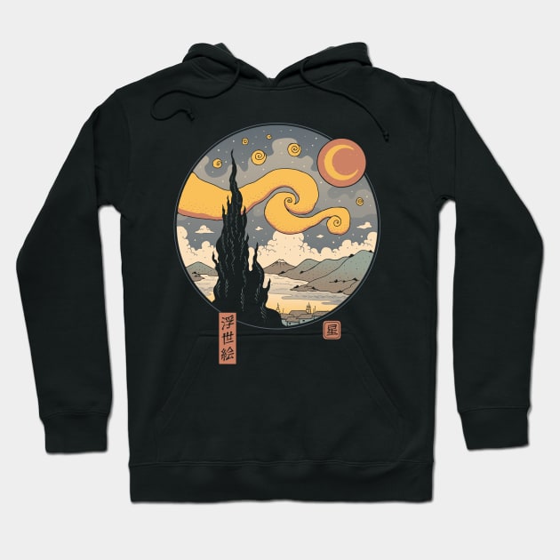 Starry Night in Edo Back Print Hoodie by Vincent Trinidad Art